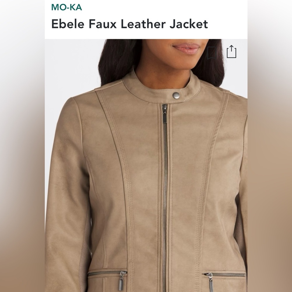 Ebele faux leather jacket by Mo-Ka. Tan, Small. StitchFix.
